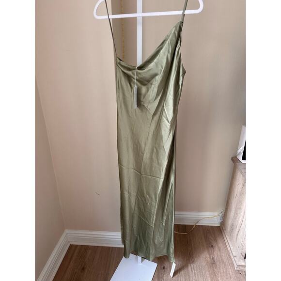 Reformation Olesia Dress Artichoke Satin Green One Shoulder size 8 - Picture 5 of 6